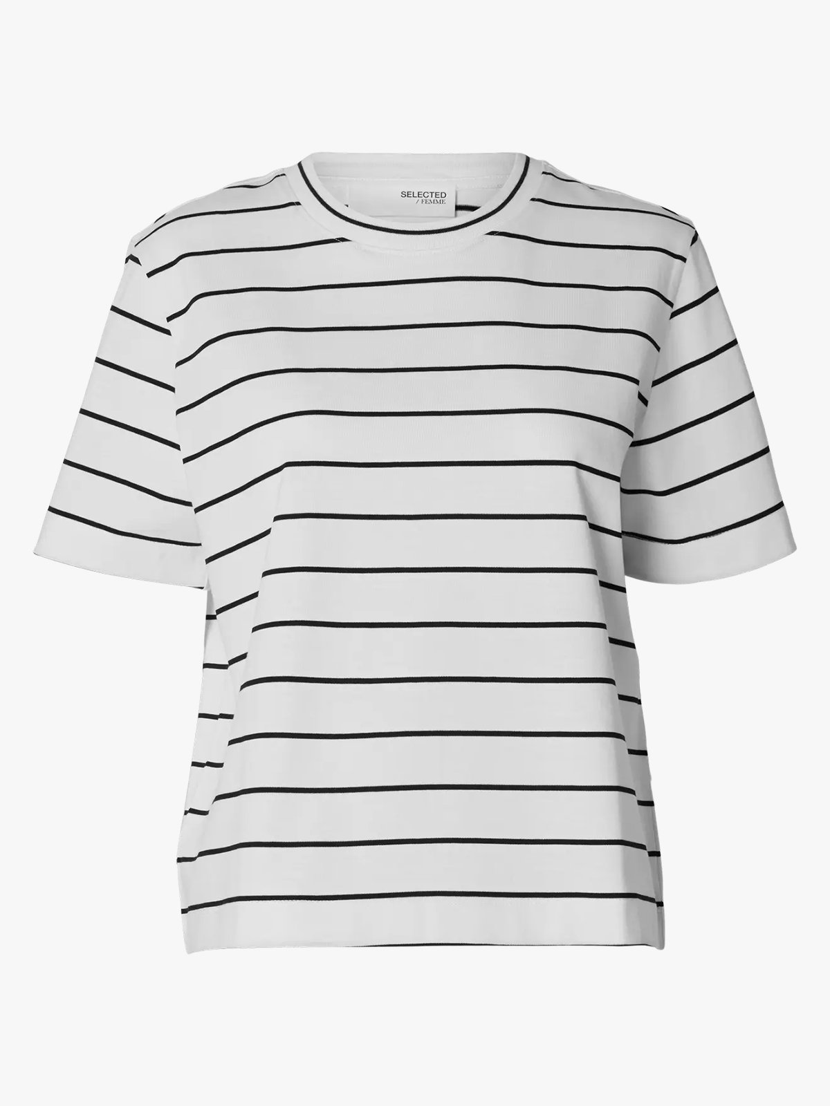 Selected Femme Essential Short Sleeve Striped Boxy Tee Bright White BLACK - WIDE/THIN STRIPES