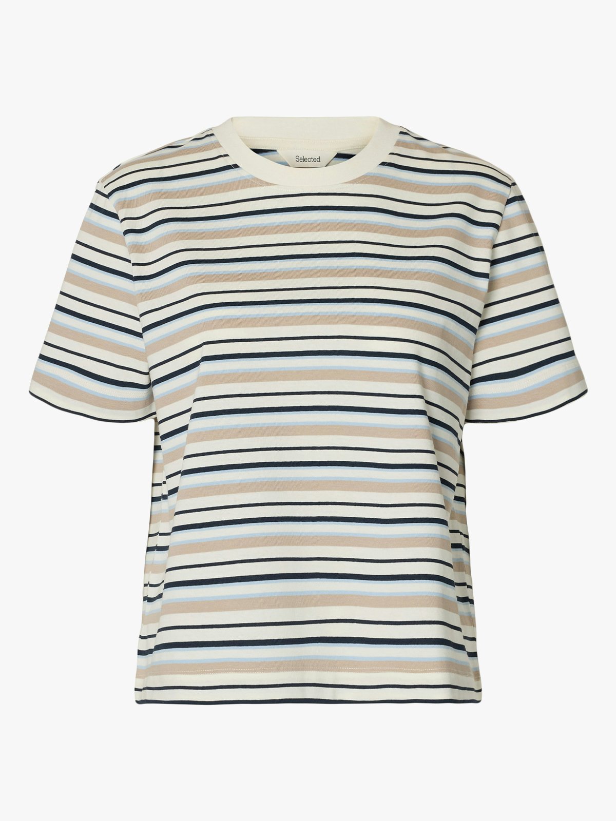 Selected Femme Essential Short Sleeve Striped Boxy Tee Cashmere Blue Multi Stripes