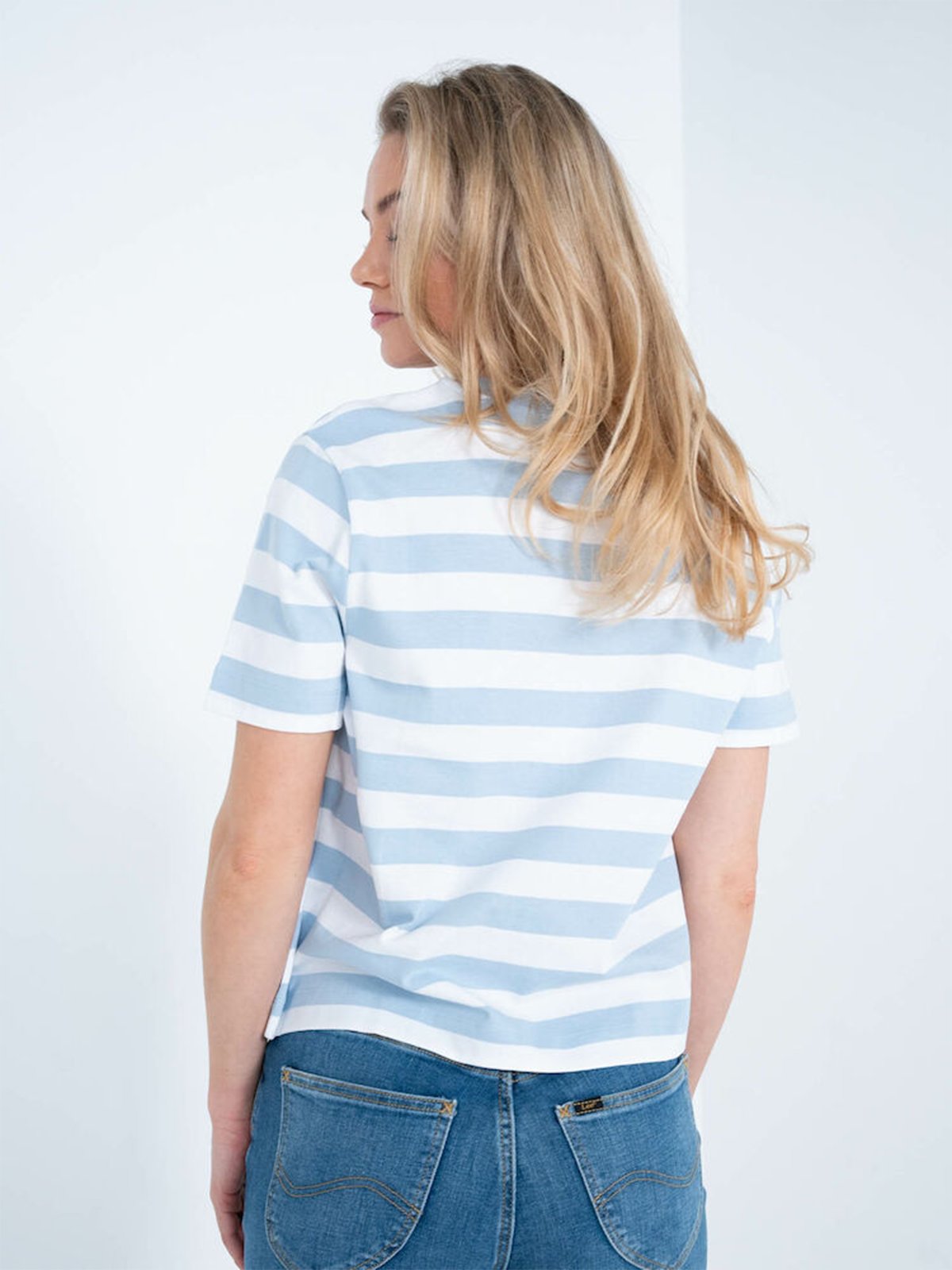 Selected Femme Essential Short Sleeve Striped Boxy Tee Cashmere Blue BRIGHT WHITE - WIDE