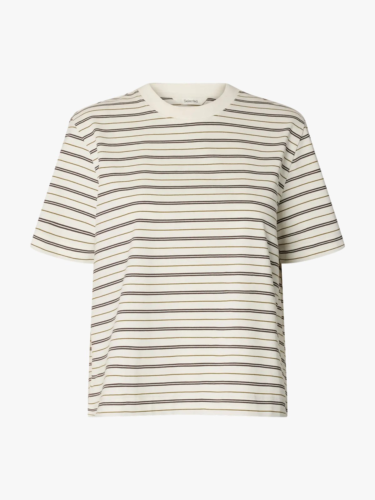Selected Femme Essential Short Sleeve Striped Boxy Tee Brun