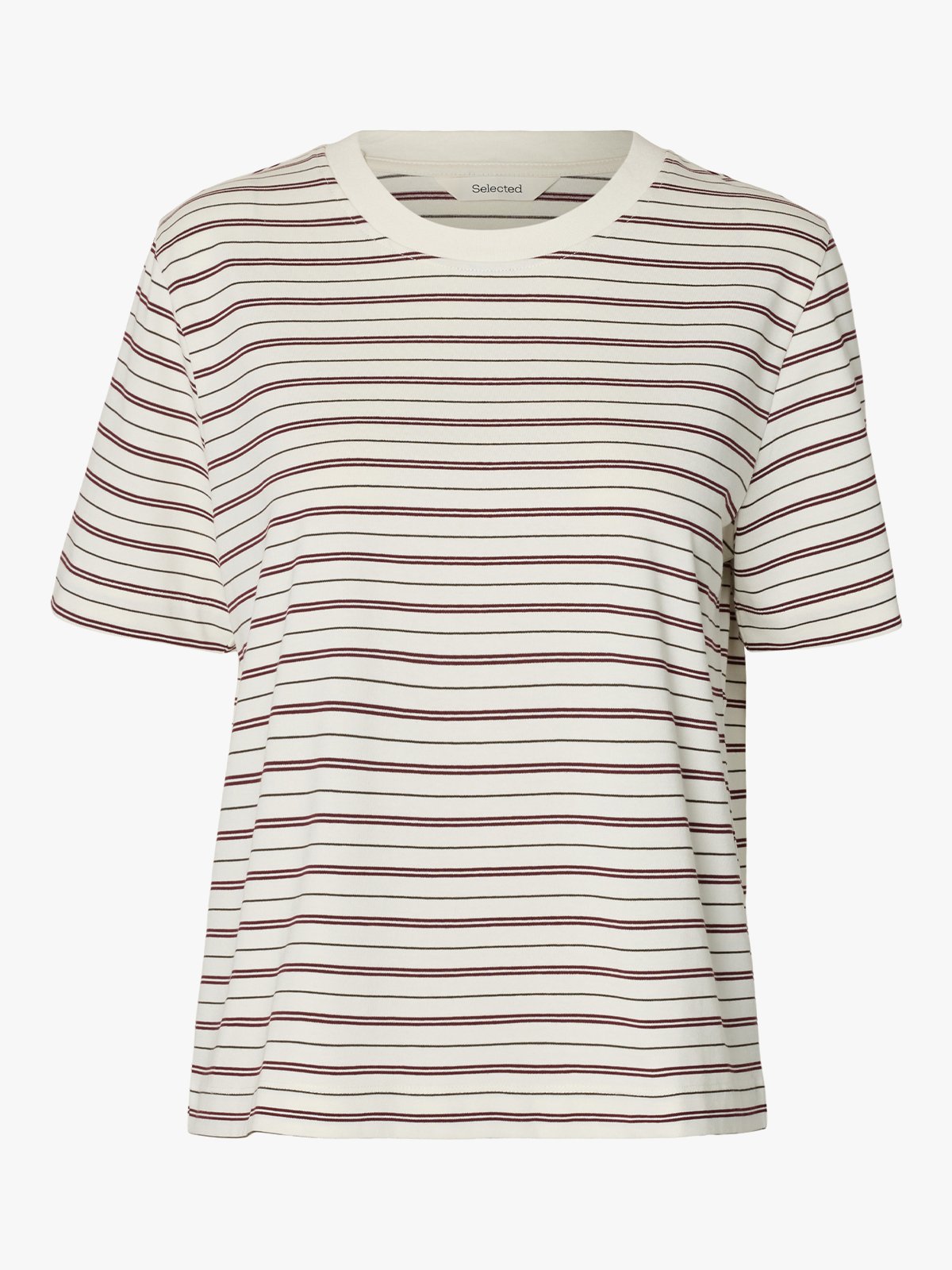 Selected Femme Essential Short Sleeve Striped Boxy Tee Tawny Port