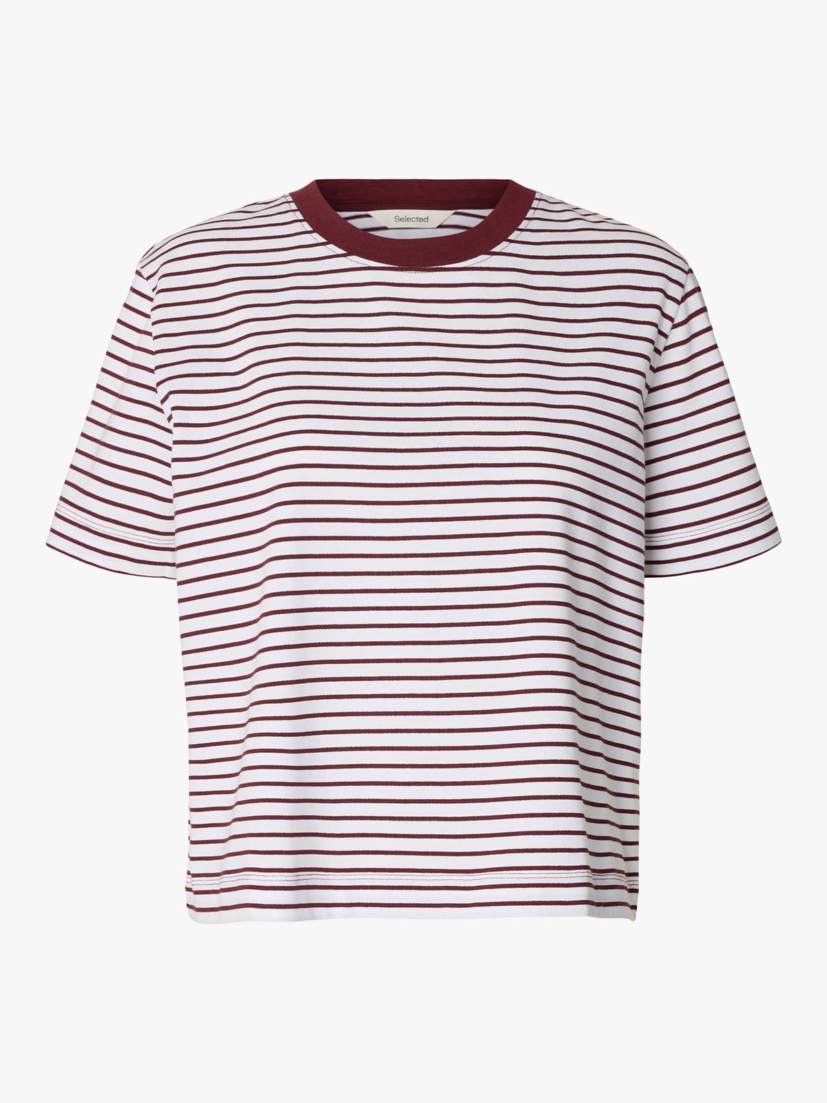 Selected Femme Essential Short Sleeve Striped Boxy Tee Tawny Port