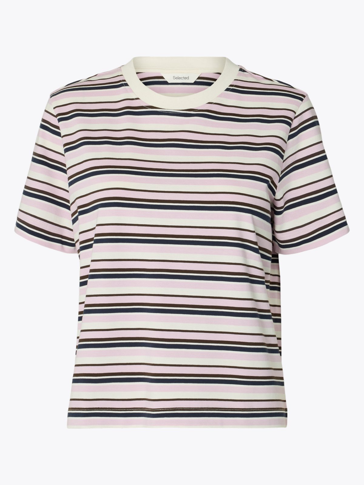Selected Femme Essential Short Sleeve Striped Boxy Tee Rosa