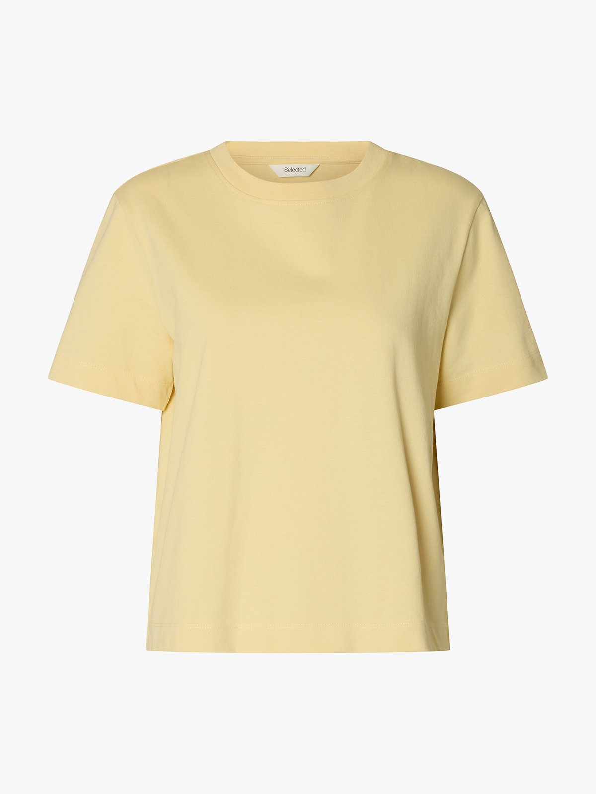 Selected Femme Essential Short Sleeve Boxy Tee Italian Straw