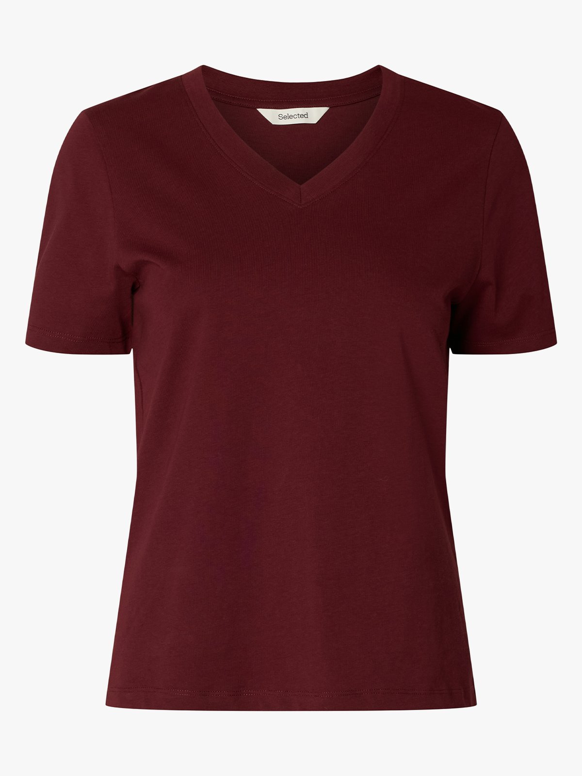 Selected Femme Essential Short Sleeve V-Neck Tee Tawny Port