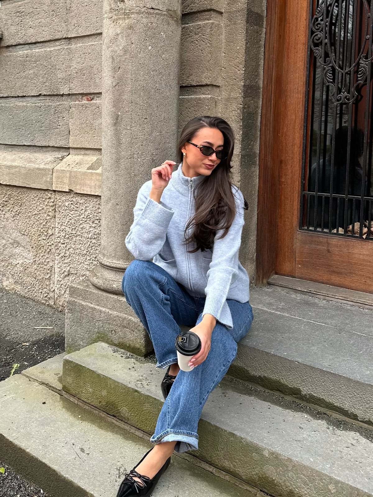 Selected Femme Sia Ras Long Sleeve Knit Zipper Cardigan Cashmere Blue Melange