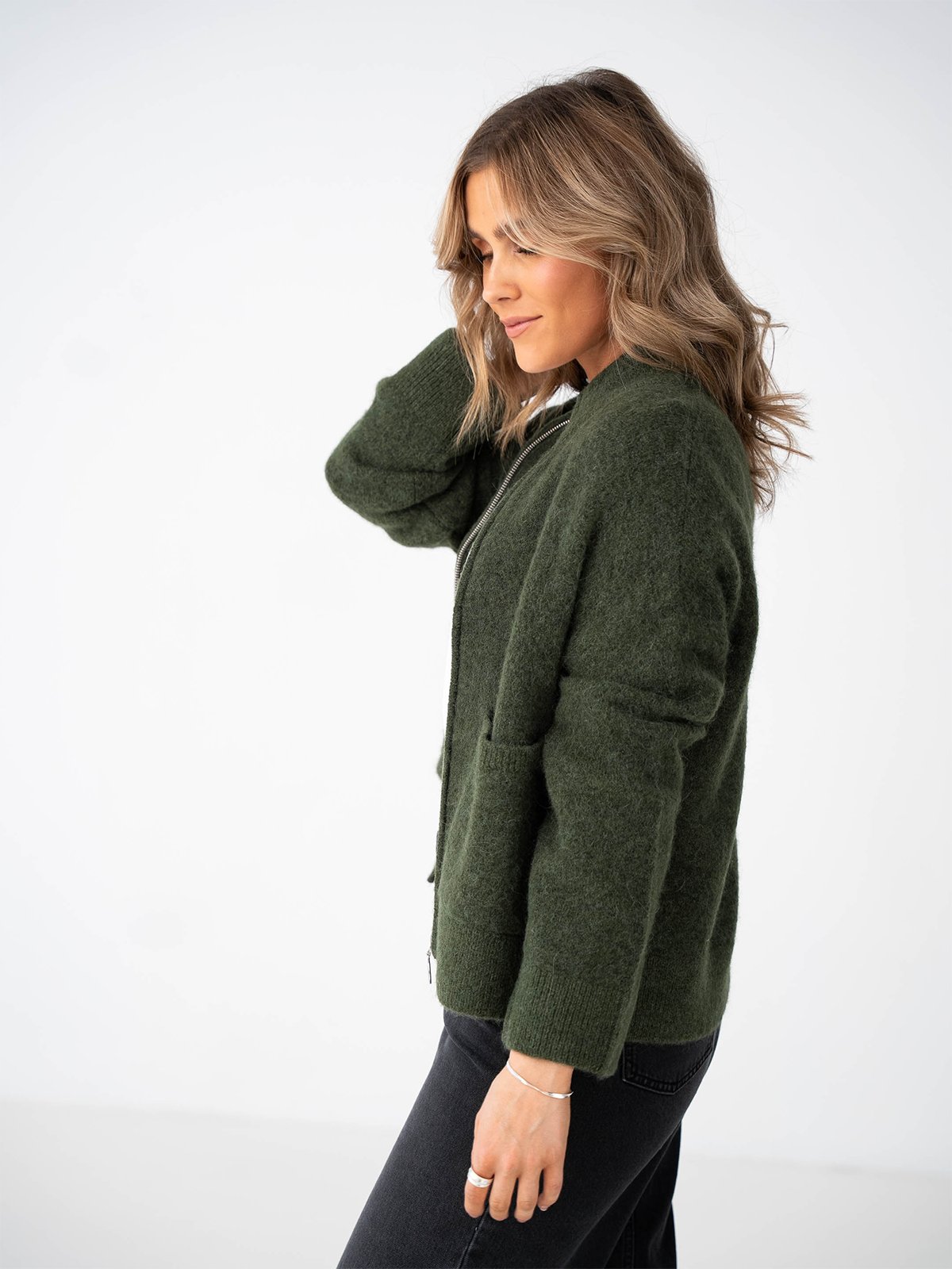 Selected Femme Sia Ras Long Sleeve Knit Zipper Cardigan Duffel Bag Melange