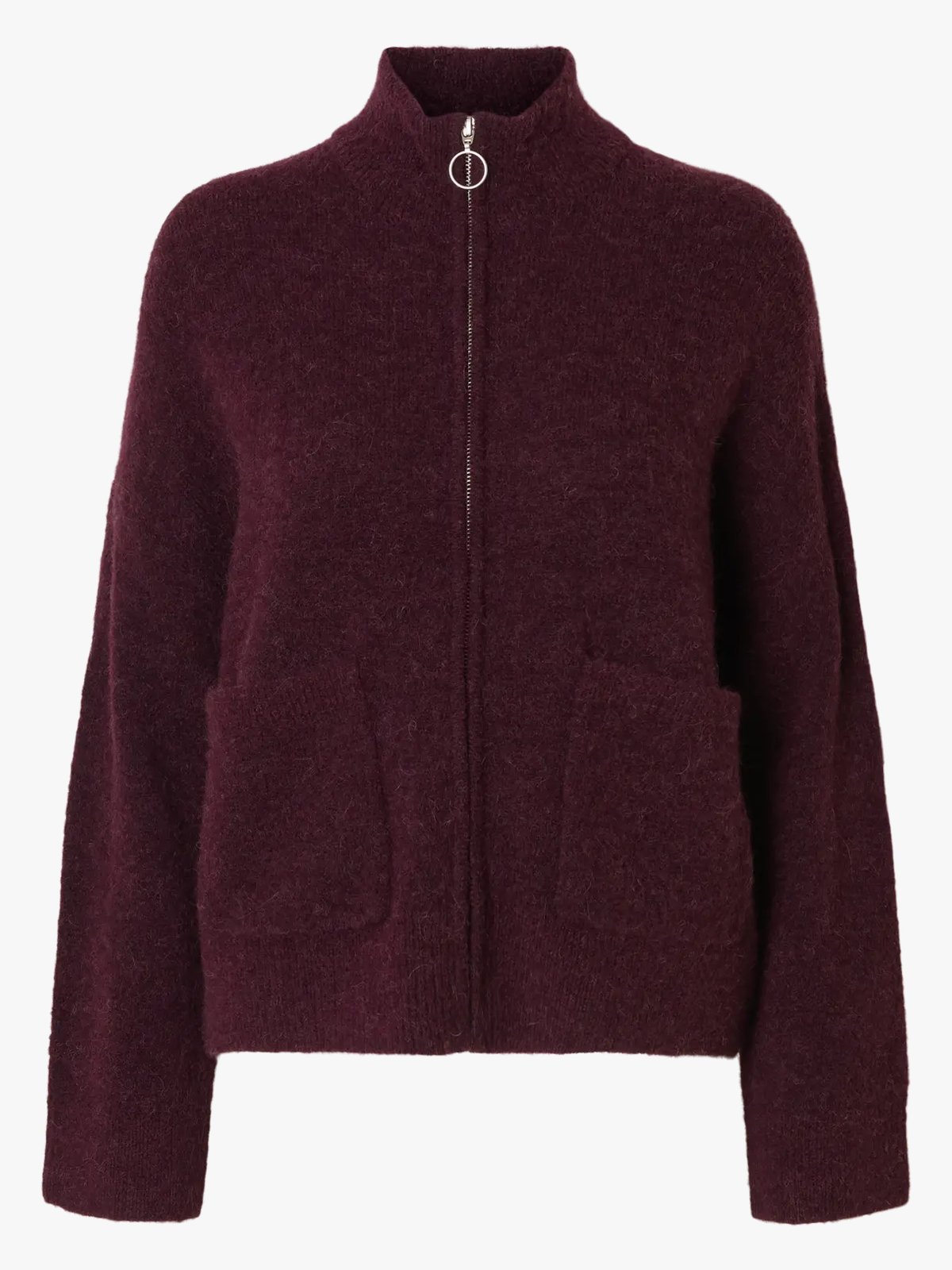 Selected Femme Sia Ras Long Sleeve Knit Zipper Cardigan Fig MELANGE