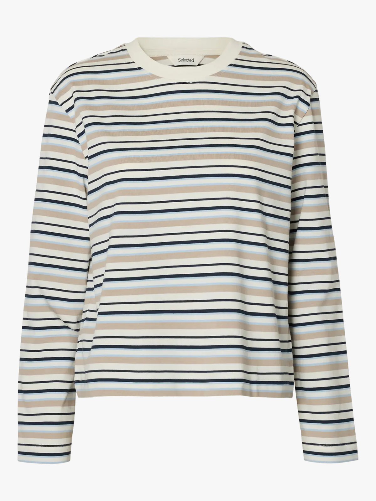 Selected Femme Essential Long Sleeve Striped Boxy Tee Cashmere Blue / Multi Stripe
