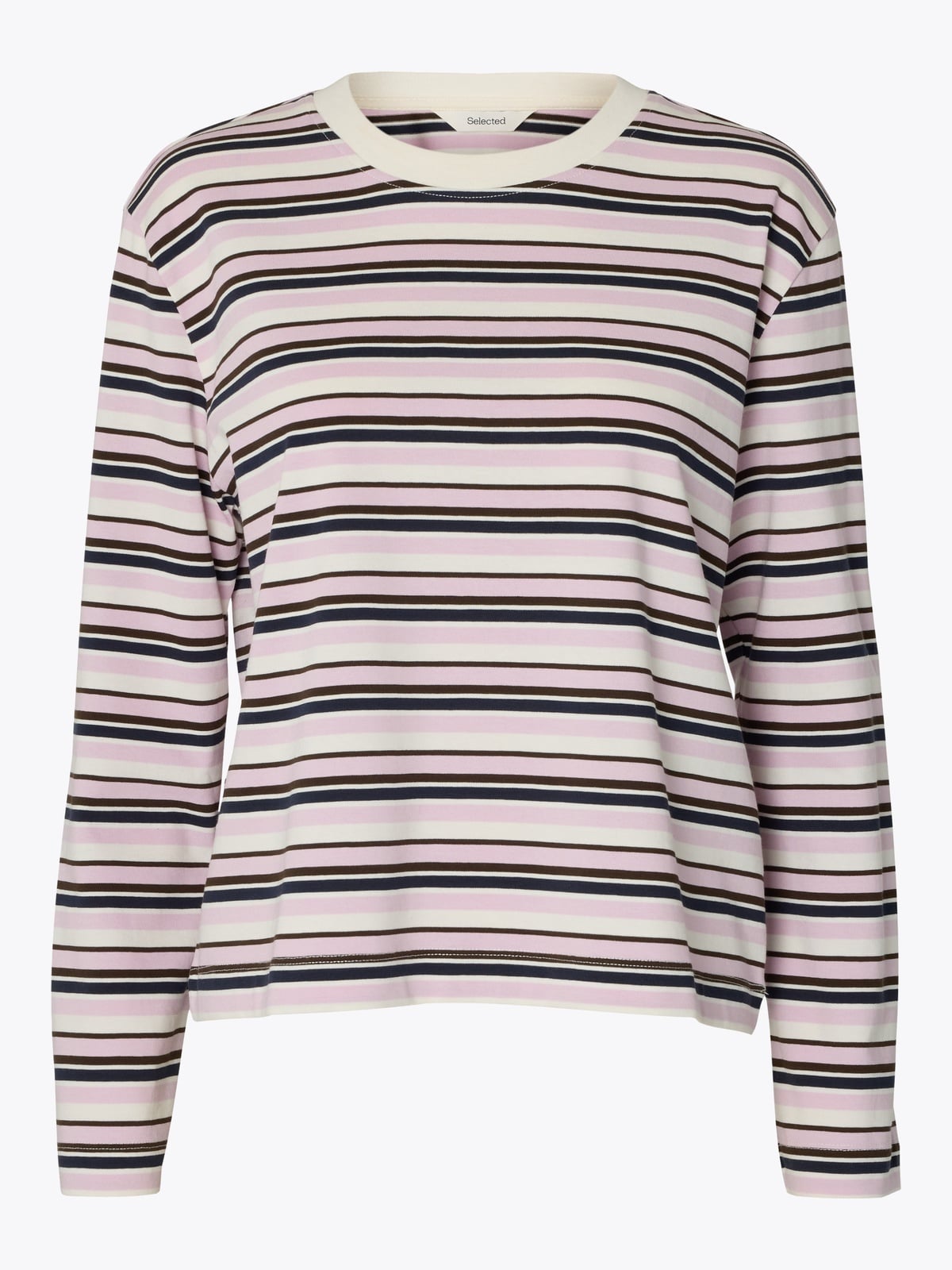 Selected Femme Essential Long Sleeve Striped Boxy Tee Winsome Orchid
