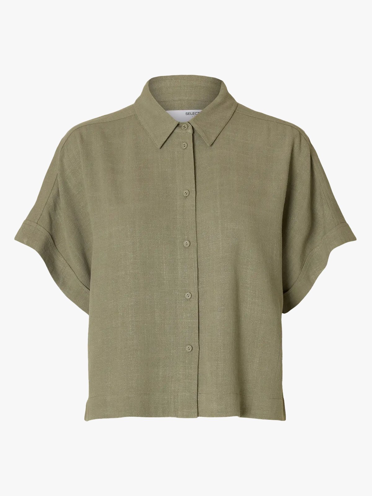 Selected Femme Viva Short Sleeve Cropped Sun Shirt Vetiver