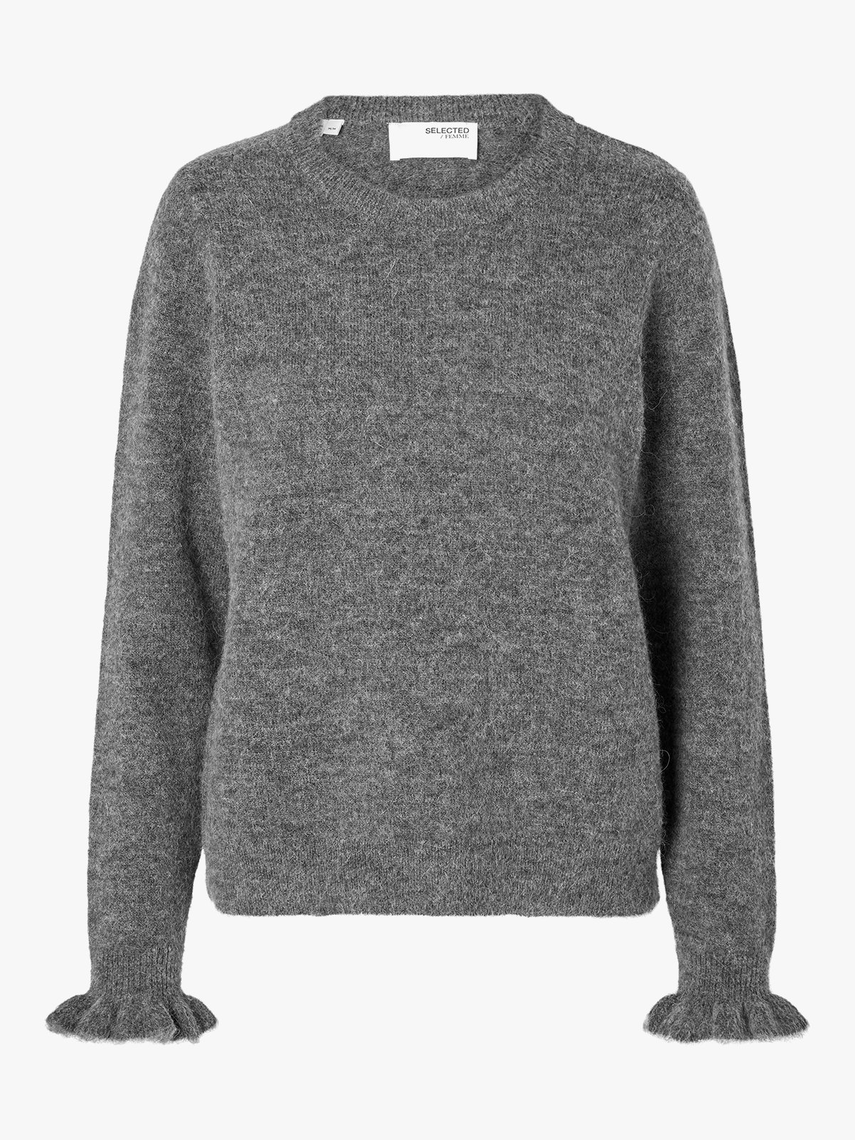 Selected Femme Lulu Long Sleeve Knit Frill Cuff O-Neck Medium Grey Melange