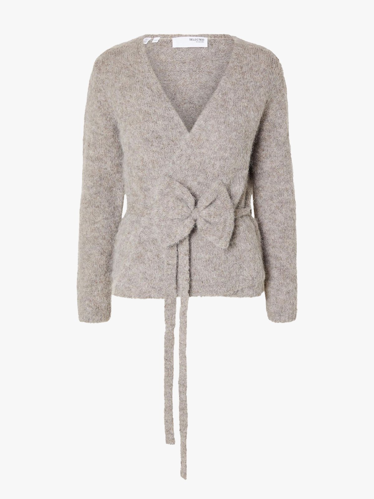 Selected Femme Gabella Long Sleeve Knit Bow Cardigan Steel Gray Melange