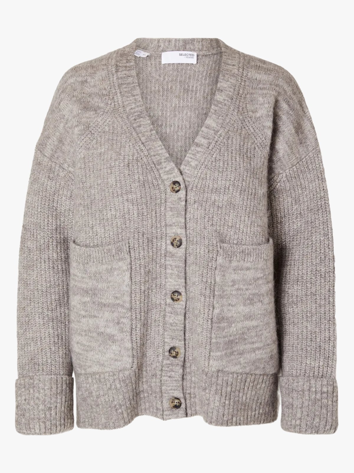 Selected Femme Alva Long Sleeve Knit Cardigan Steel Gray Birch