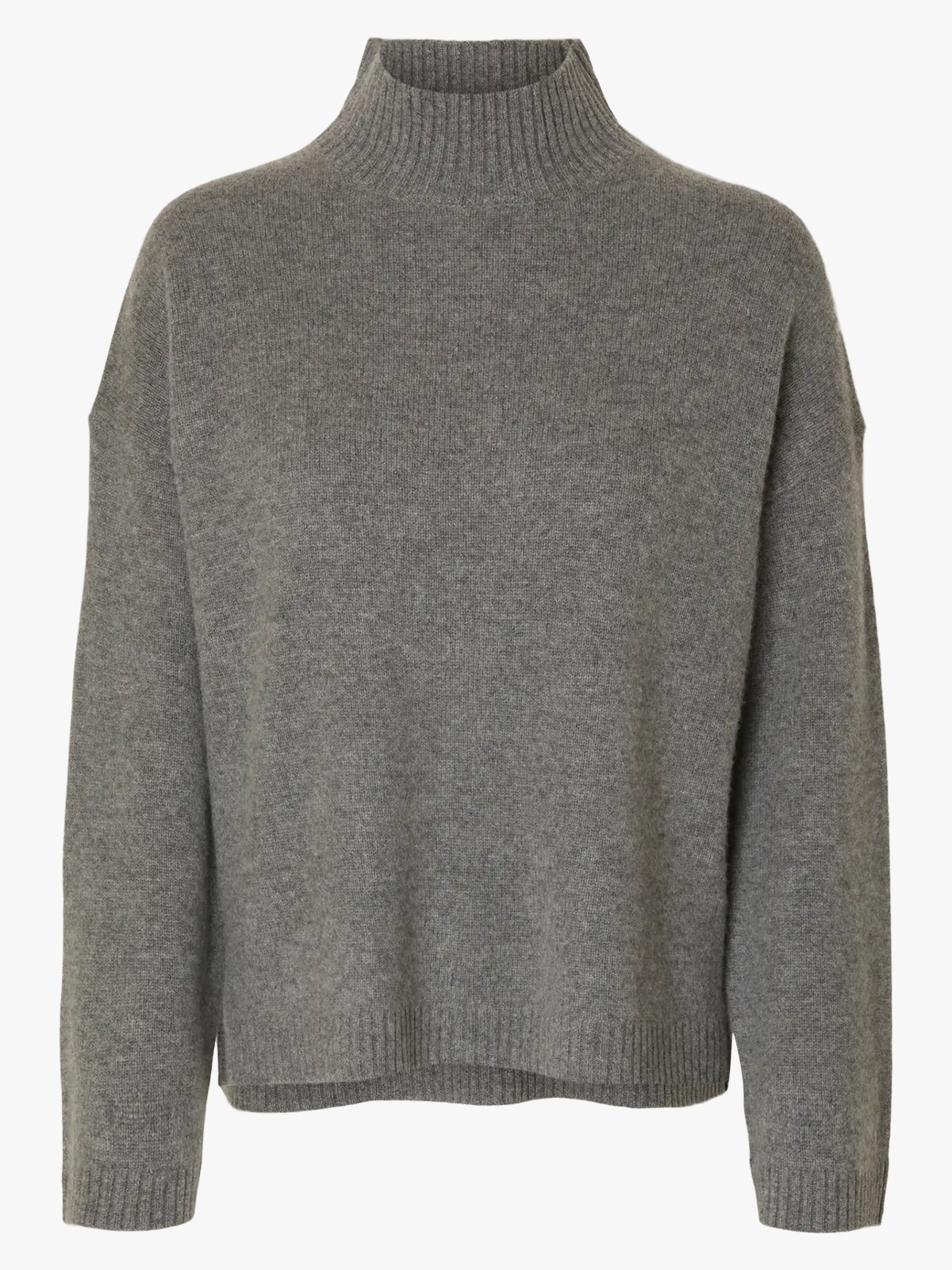 Selected Femme Cille Long Sleeve Knit High Neck Medium Grey Melange