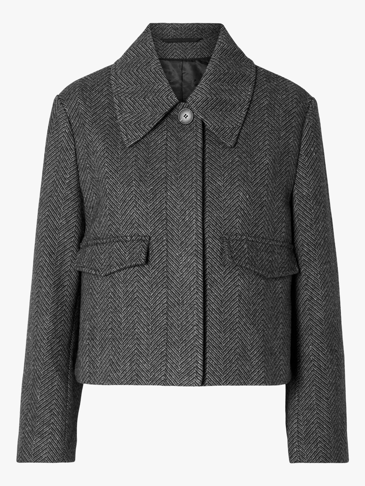 Selected Femme Henny Short Wool Jacket Volcanic Ash Herringbone
