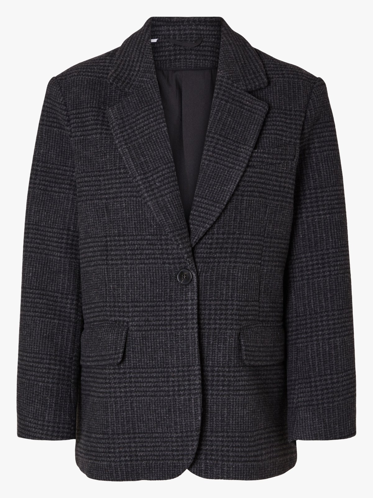 Selected Femme Bex Long Sleeve Oversized Blazer Dark Grey/Checks