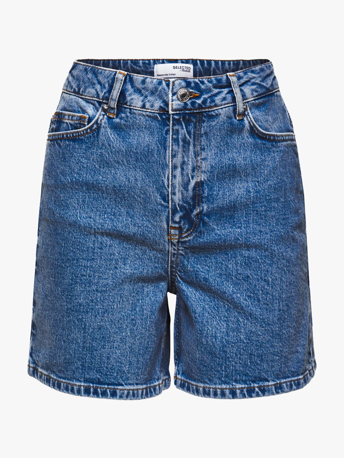 Selected Femme Krista High Waist Mid Blue Denim Shorts Medium Blue Denim