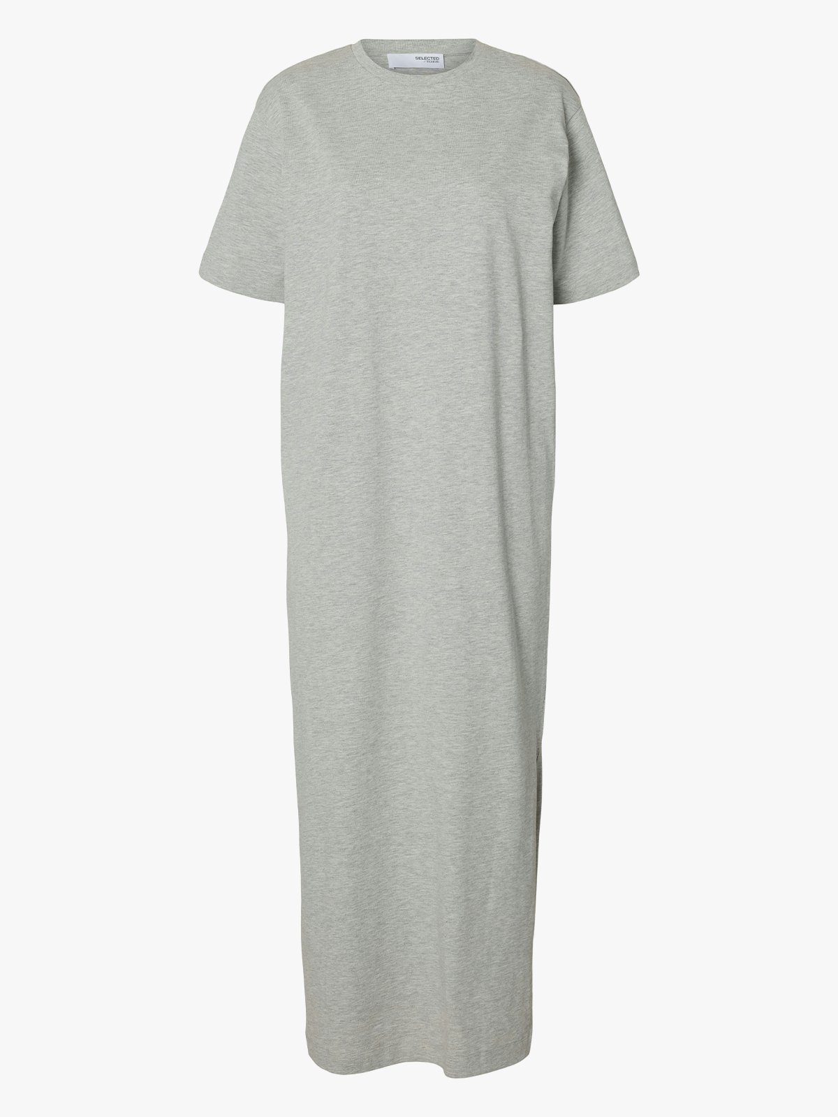 Selected Femme Essential Short Sleeve Pocket Ankle Dress Light Grey Melange