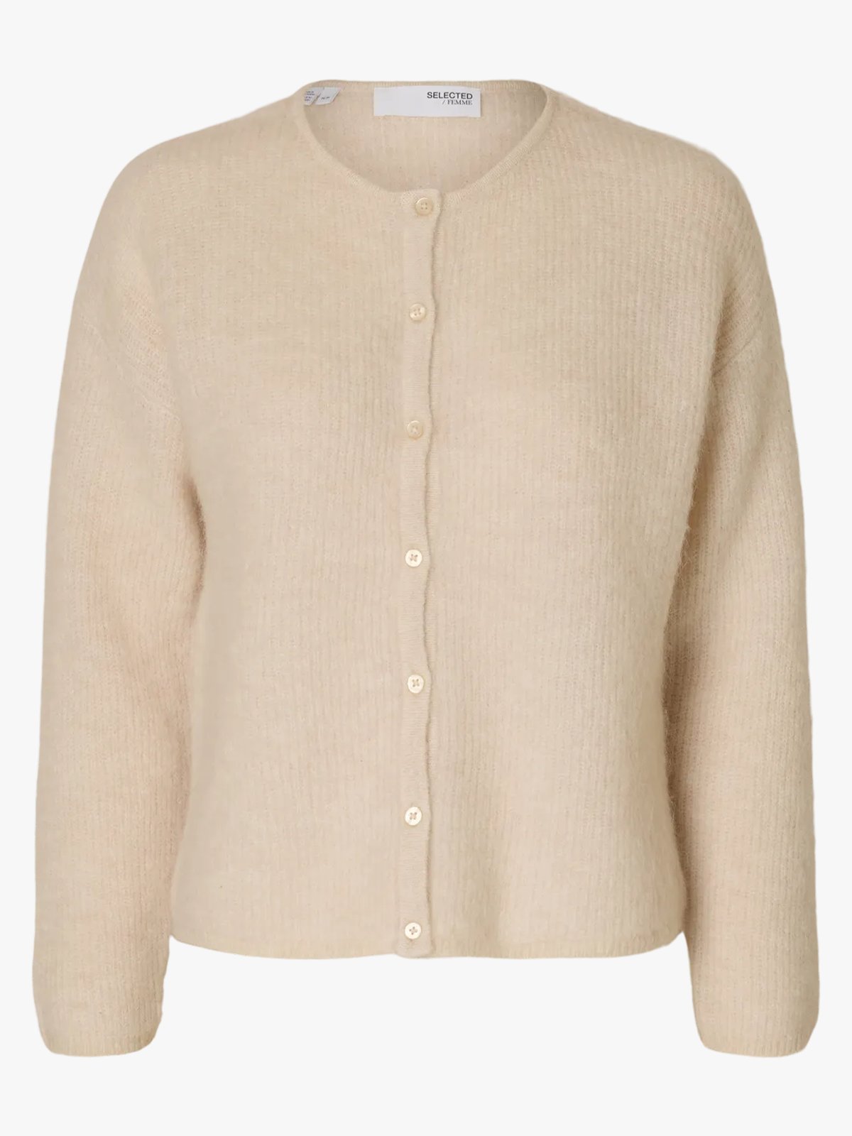 Selected Femme Sia Ras Long Sleeve Knit O-Neck Cardigan Birch Melange