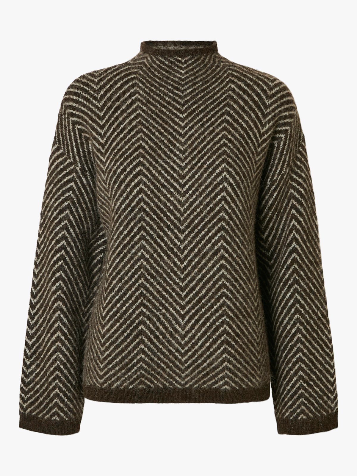 Selected Femme Lulu Long Sleeve Herringbone Knit High Neck Delicioso Brich