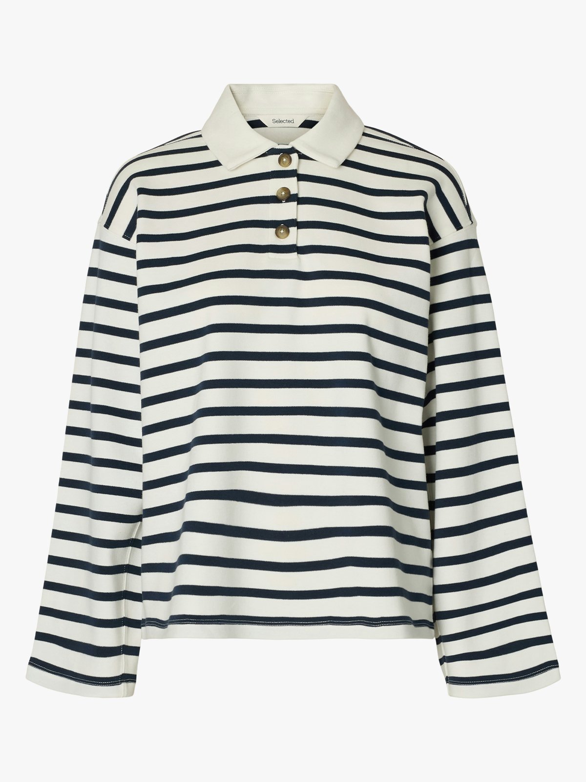 Selected Femme Wada Long Sleeve Stripe Collar Top Dark Sapphire / Snow White