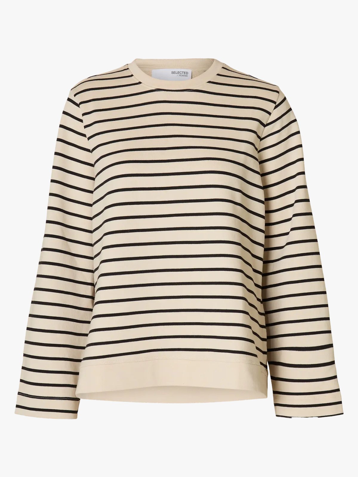 Selected Femme Elise Long Sleeve O-Neck Wide Striped Sweat Black / Birch