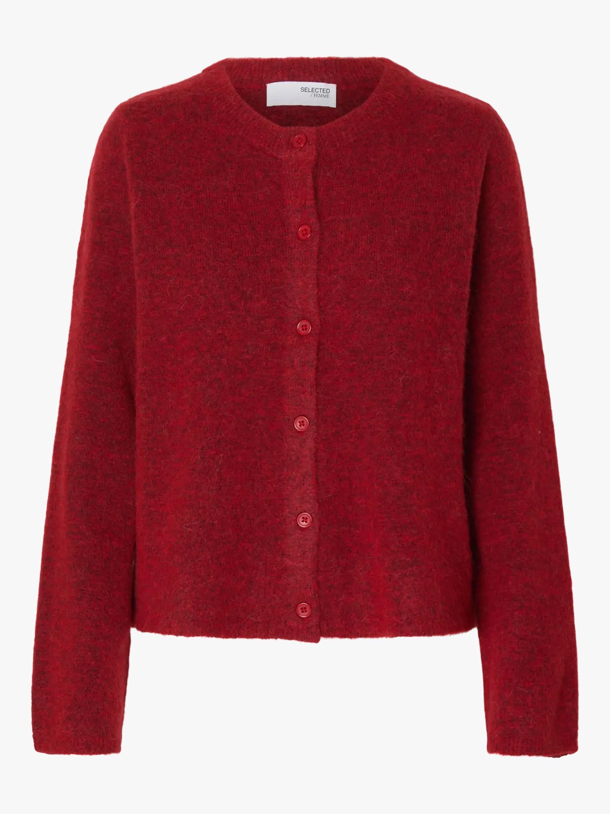 Selected Femme Lulu New Long Sleeve Knit Cardigan Equestrian Red MELANGE