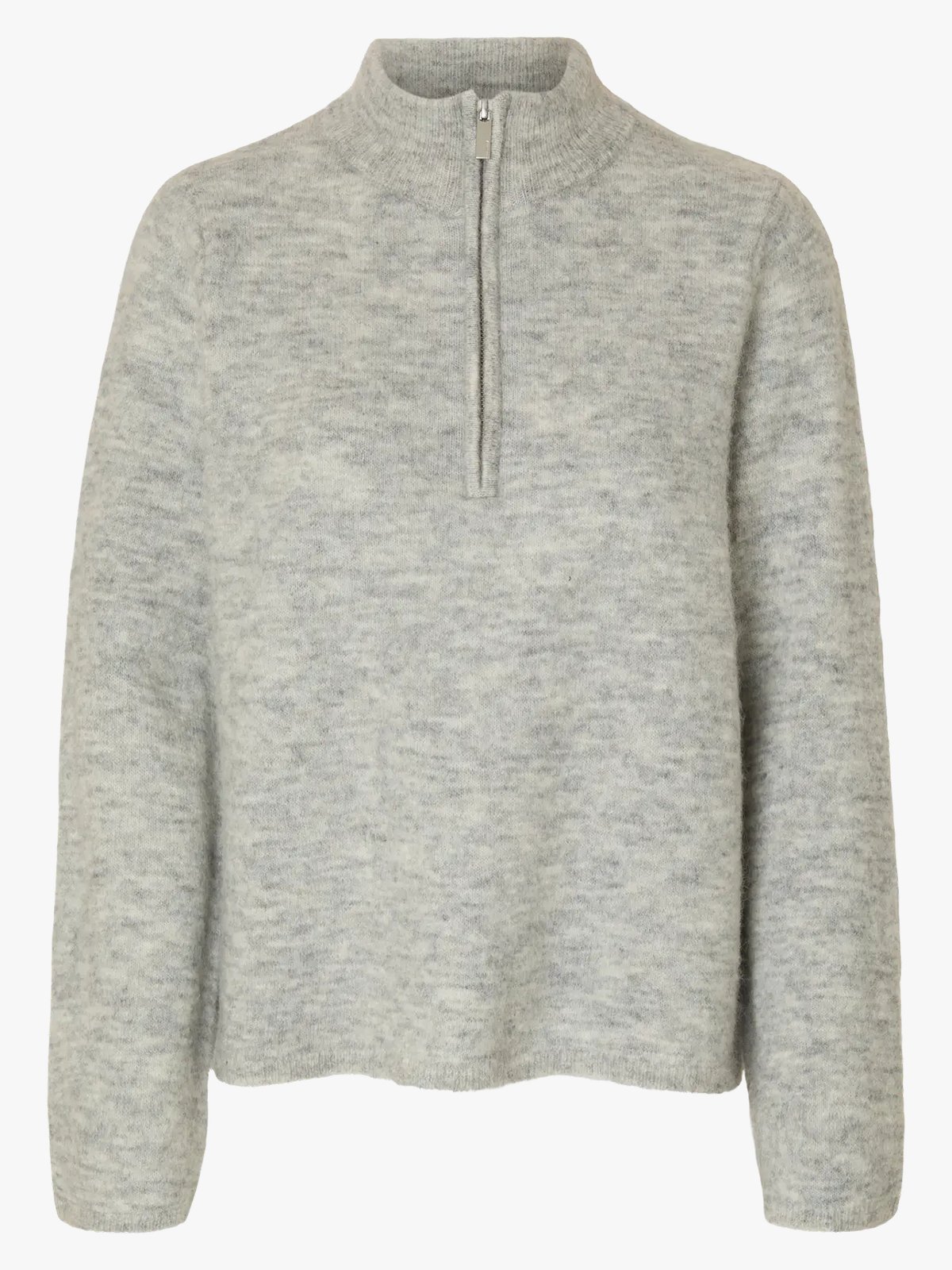 Selected Femme Lulu Long Sleeve Knit Half Zip Light Grey Melange