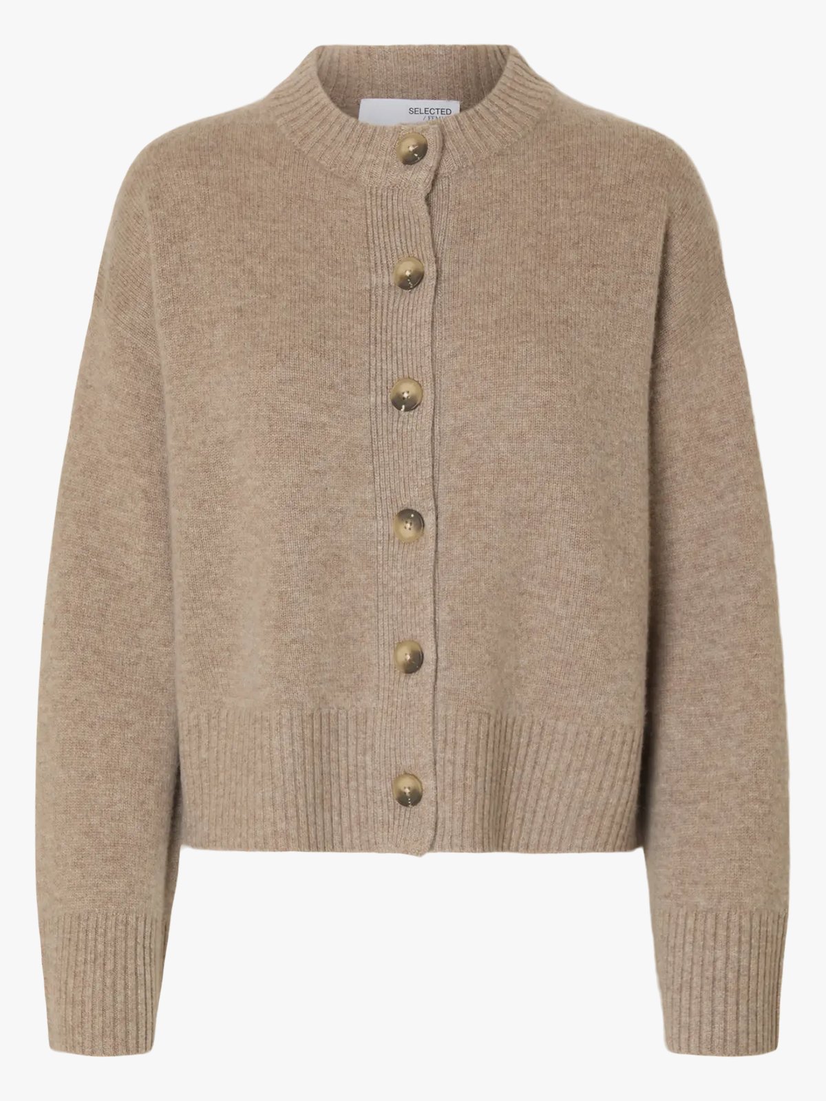 Selected Femme Cille Long Sleeve Knit O-Neck Cardigan Irish Cream MELANGE