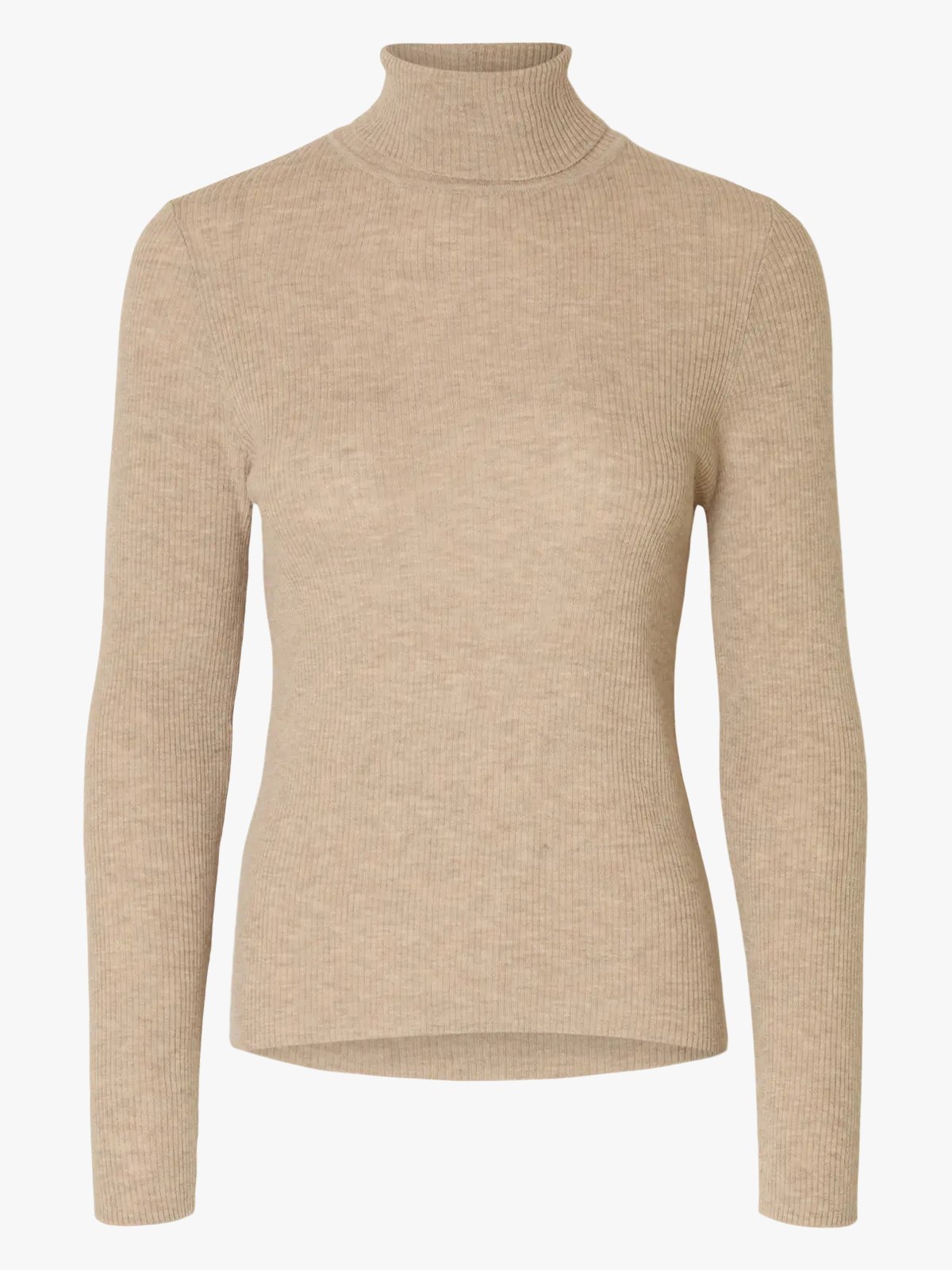 Selected Femme Ingrid Long Sleeve Knit Wool Blend Roll Neck Island Fossil MELANGE