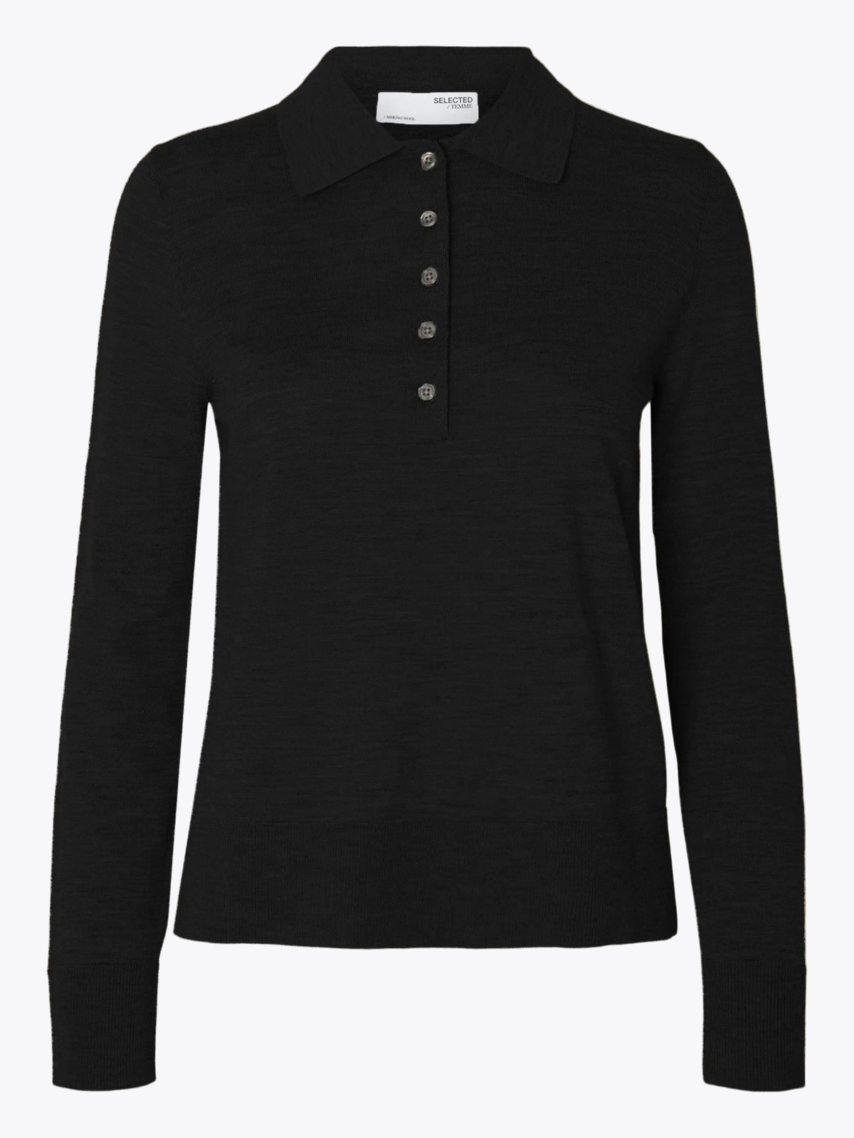 Selected Femme Thea Long Sleeve Knit Merino Collar Neck Black
