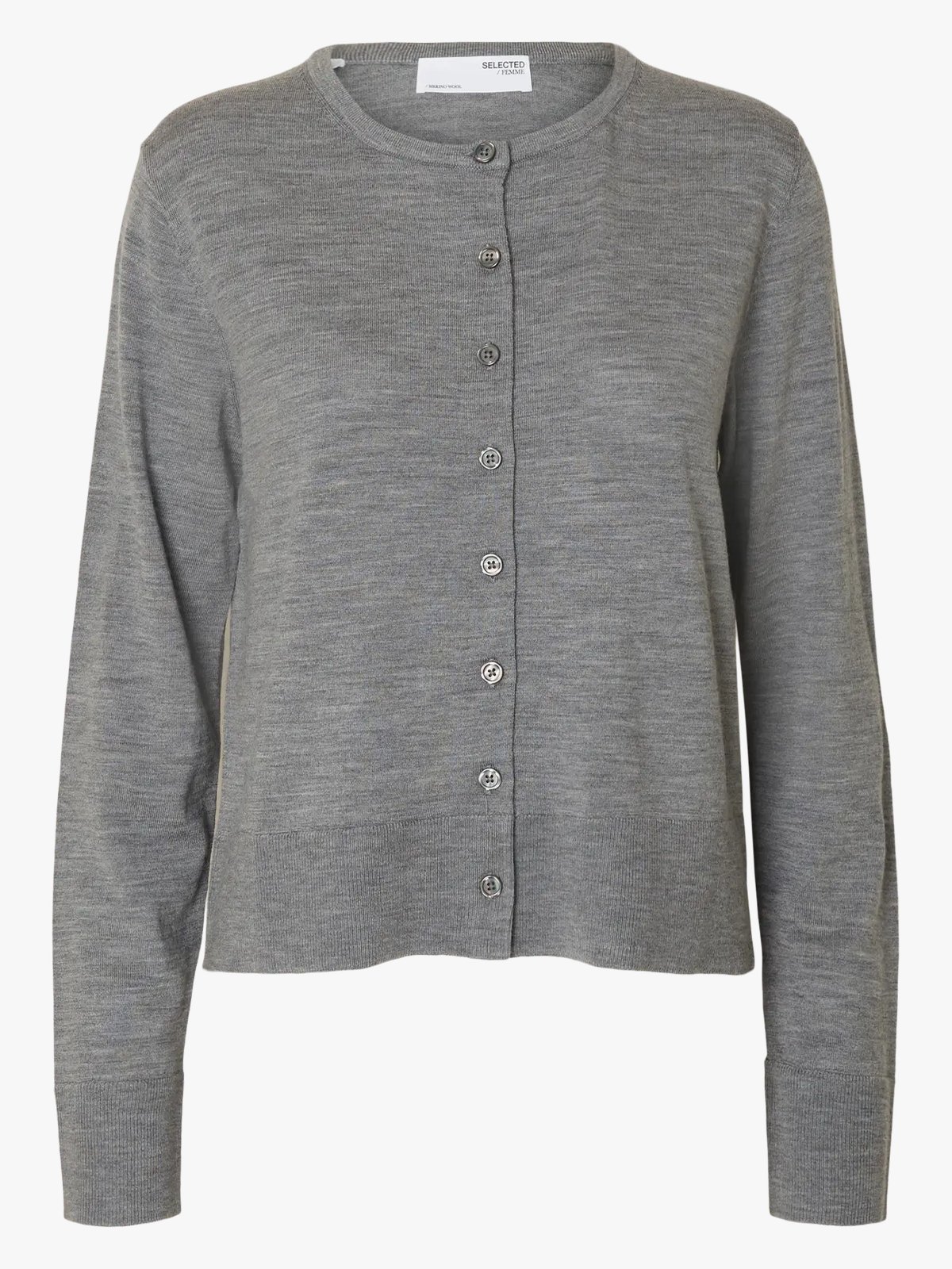 Selected Femme Thea Knit Merino Cardigan Medium Grey Melange