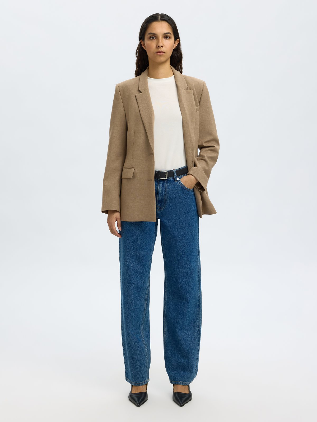 Selected Femme Straight Bea Kori Mid Waist Jeans Medium Blue Denim