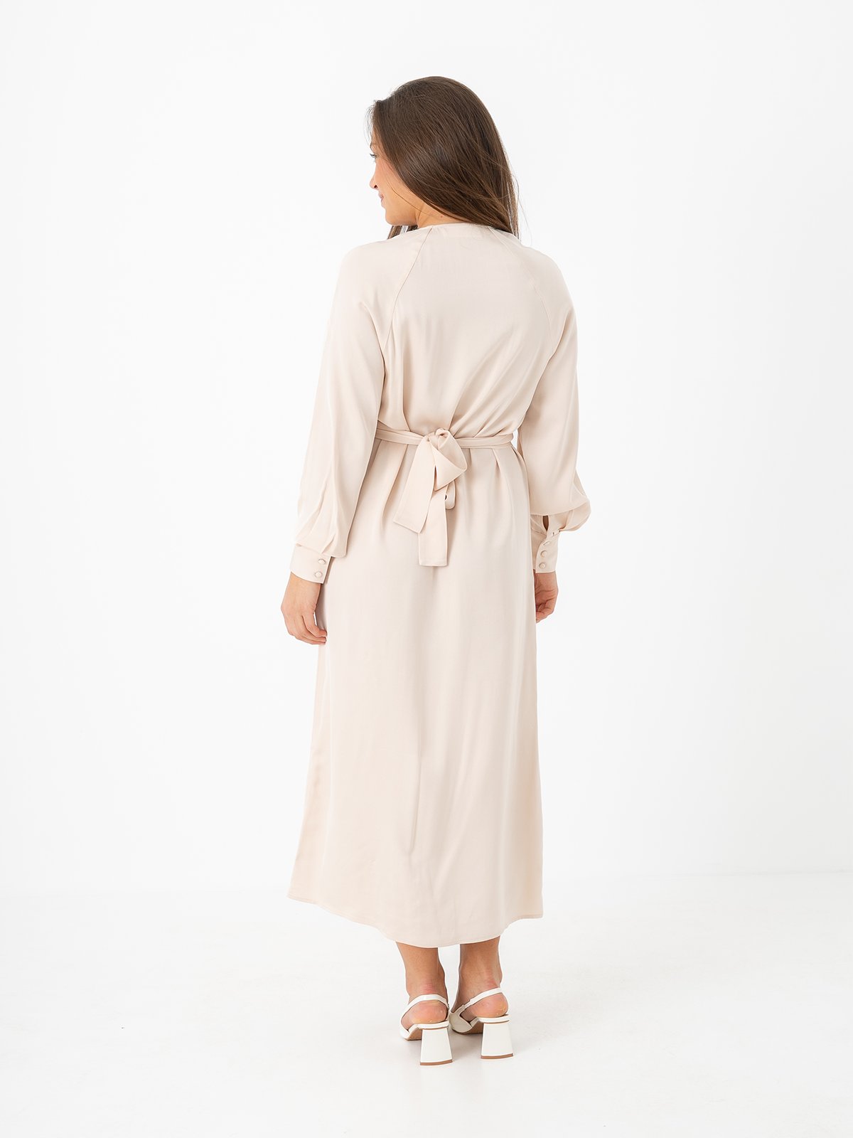 Selected Femme Selma Long Sleeve Ankle Dress Sand
