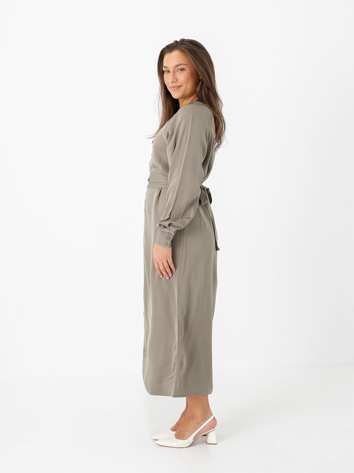 Selected Femme Selma Long Sleeve Ankle Dress Vetiver