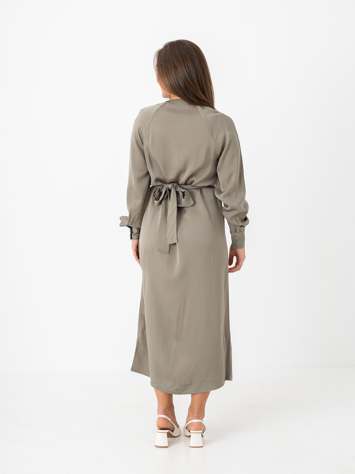 Selected Femme Selma Long Sleeve Ankle Dress Vetiver