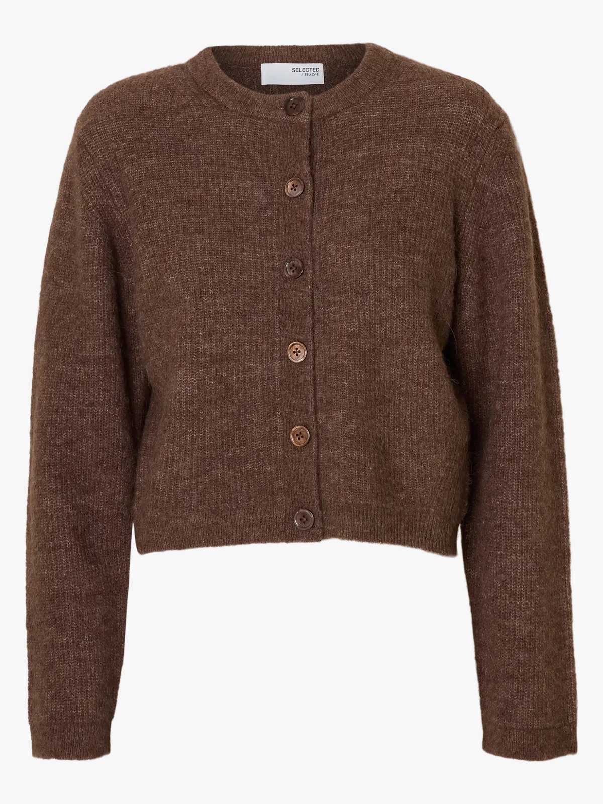 Selected Femme Sia Ras Long Sleeve Knit Cropped Cardigan Fungi