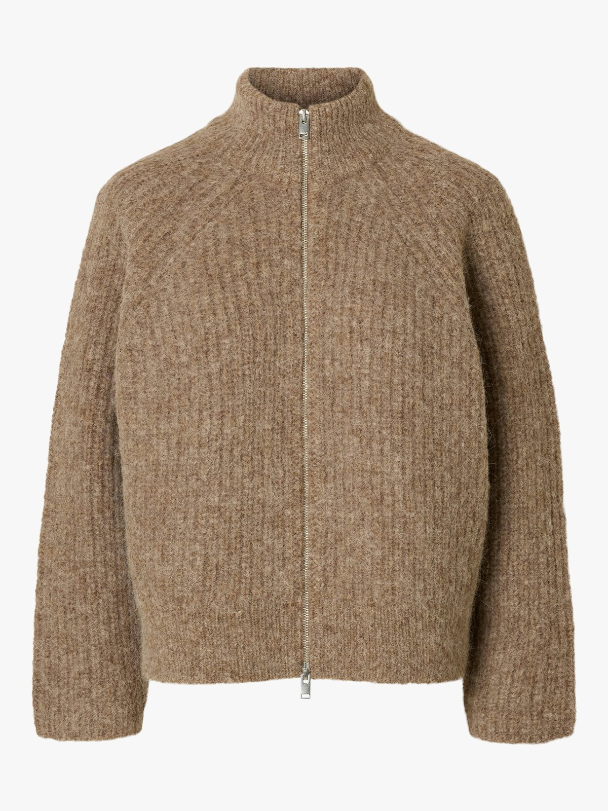 Selected Femme Anjuli Long Sleeve Knit Zip Cardigan Delicioso Melange