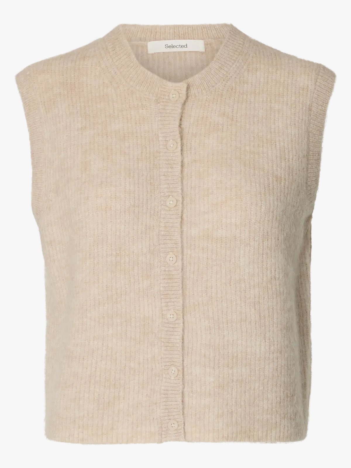 Selected Femme Lulu Button O-Neck Vest Birch Melange