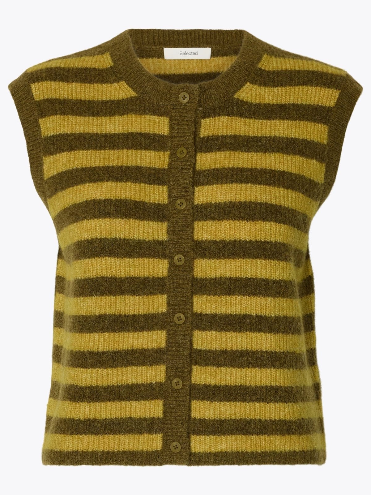 Selected Femme Lulu Button O-Neck Vest Fir Green