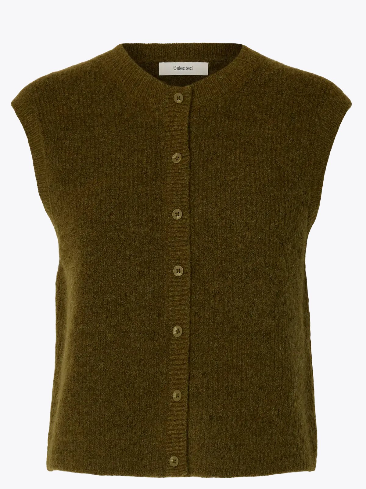 Selected Femme Lulu Button O-Neck Vest Fir Green