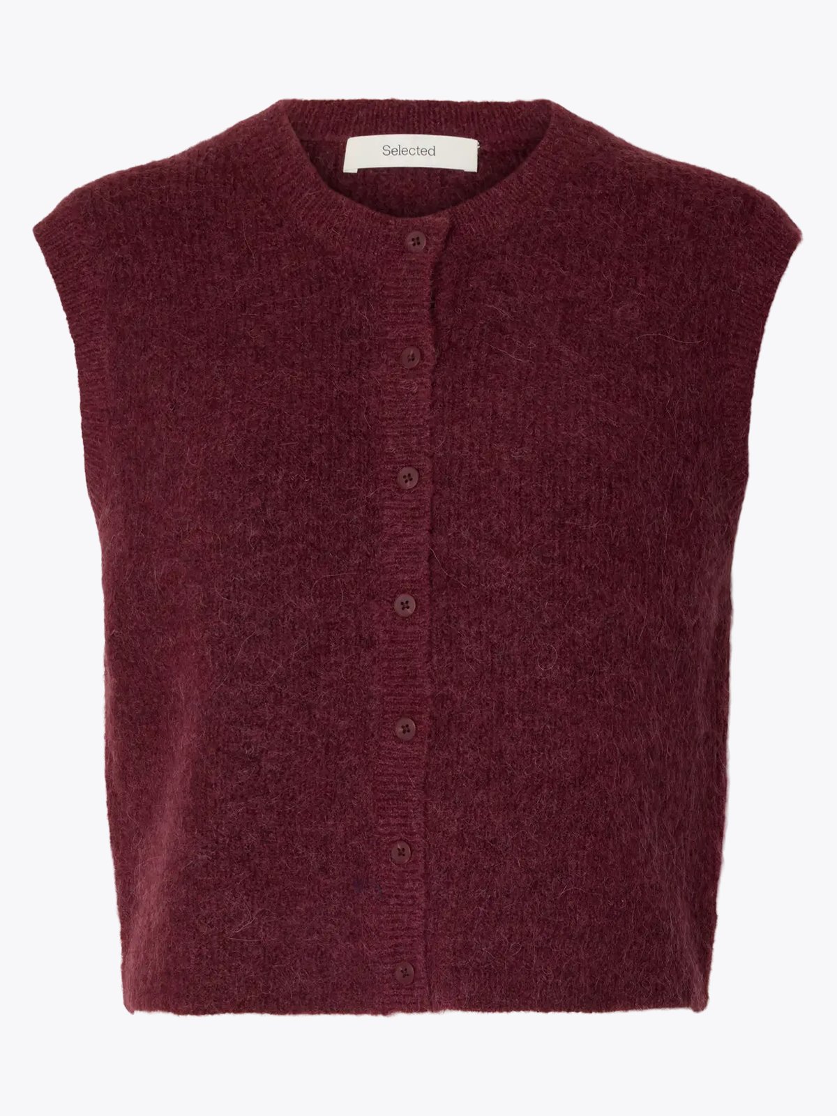 Selected Femme Lulu Button O-Neck Vest Tawny Port