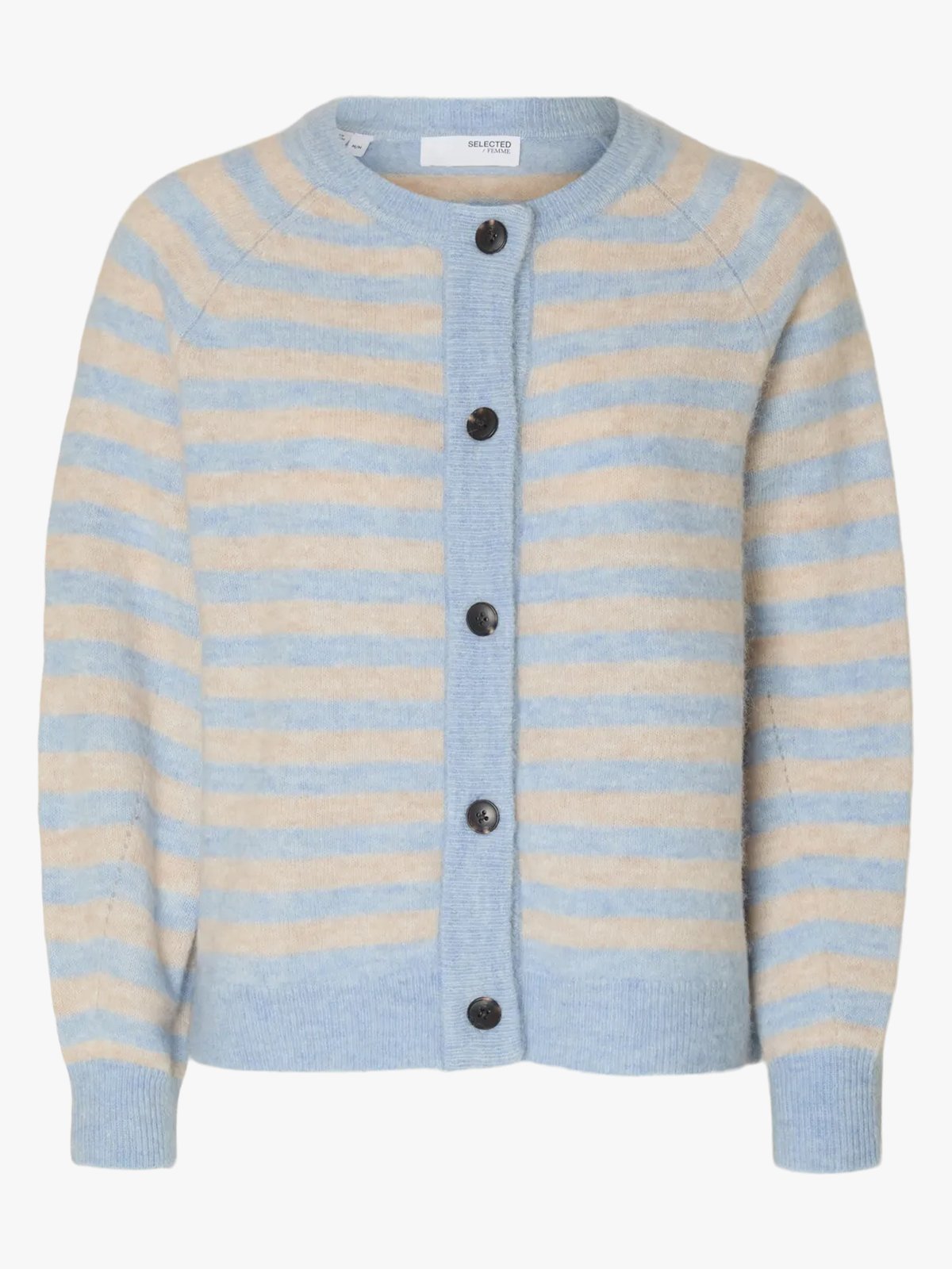 Selected Femme Lulu Long Sleeve Knit Short Stripe Cardigan Cashmere Blue/Birch