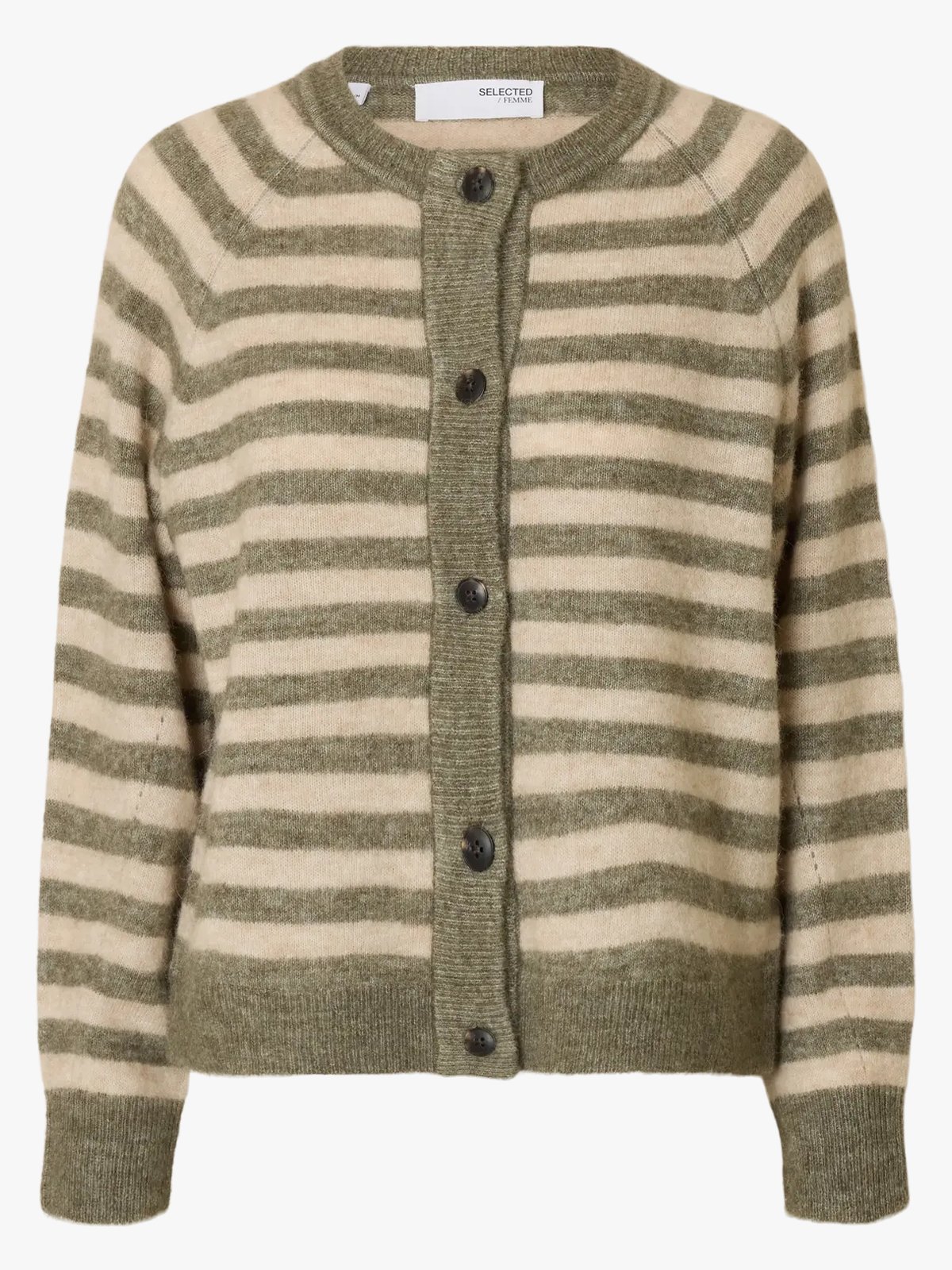 Selected Femme Lulu Long Sleeve Knit Short Stripe Cardigan Vetiver