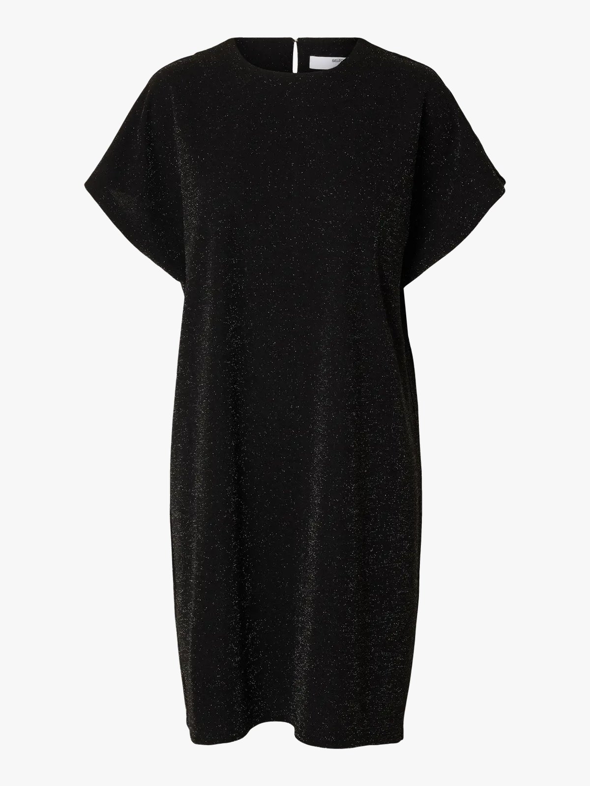 Selected Femme Oversized Sandra Short Sleeve Short Dress Black With Silver Lurex
