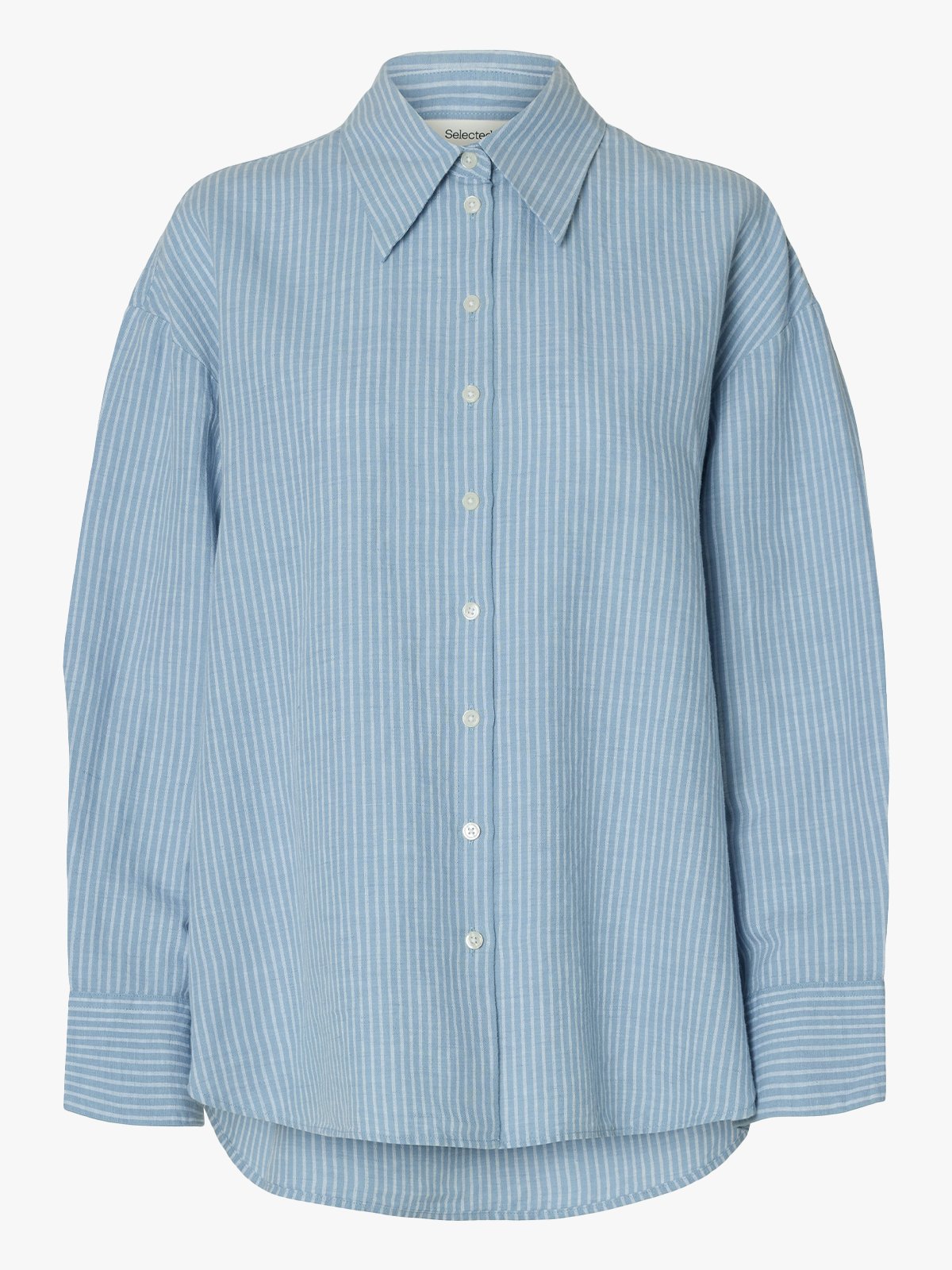 Selected Femme Cleo Oversize Linen Blend Shirt Dusty Blue / Bright White