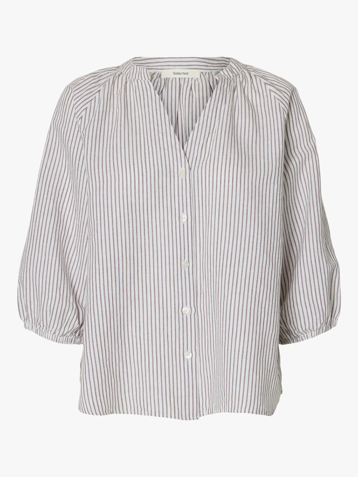 Selected Femme Cleo Alberta Linen Blend Shirt Bright White / Chocolate Chip