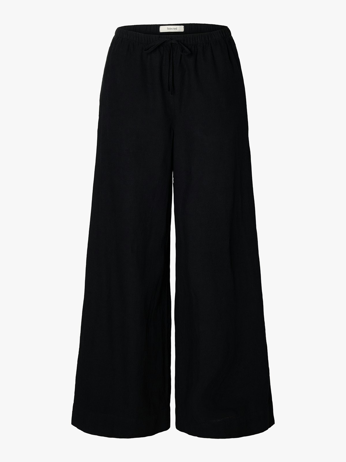 Selected Femme Luisa Mid Waist Wide Linen Blend Pant Black