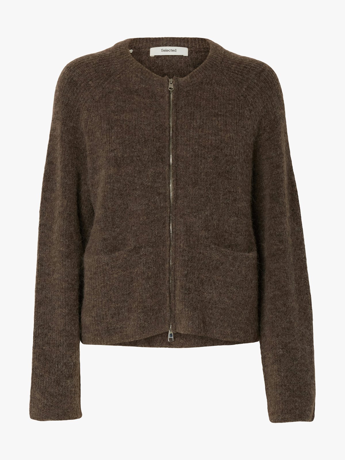 Selected Femme Sia Ras Long Sleeve Knit Short Cardigan Chocolate Chip